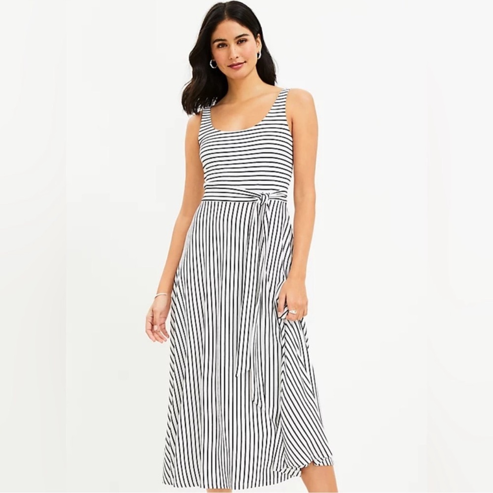 Loft Striped Tie Waist Sleeveless Dress Size XSmall